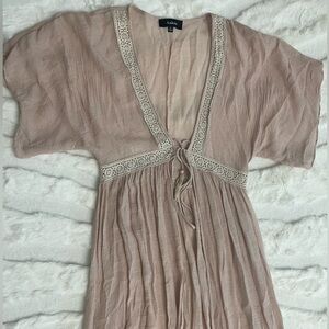 Elegant Taupe Dress with Lace Trim